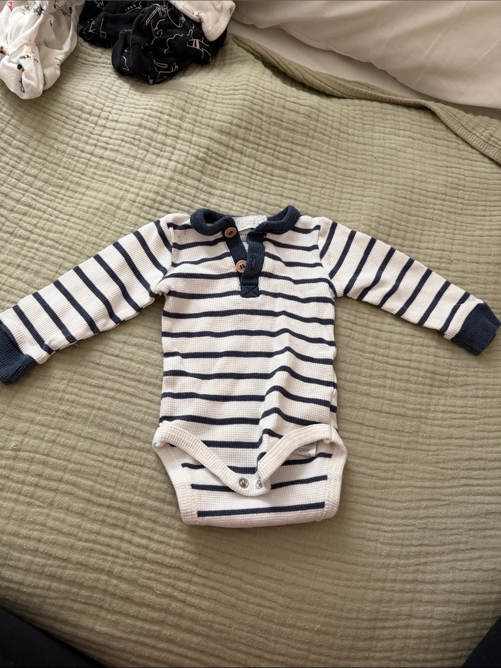 Rachel Zoe Navy and White Striped Knit Baby Bodysuit